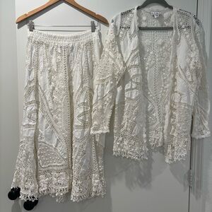 Rare Vintage Open Work Crochet Skirt & Cardigan Set - Coquette/Boho/Cottagecore